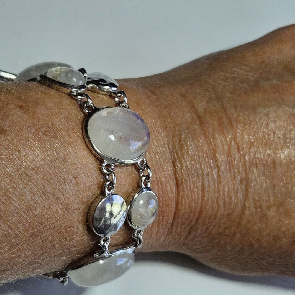 BBJ Sterling Silver Iridescent Moonstone Chunky Toggle Bracelet 7.5-9"